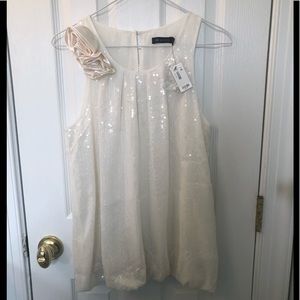 Sequin Top w/ Satin Flower Detail